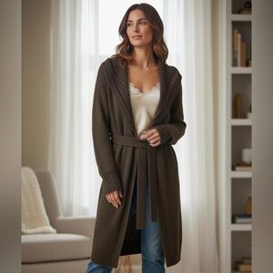 Elegant Brown Belted Cardigan
